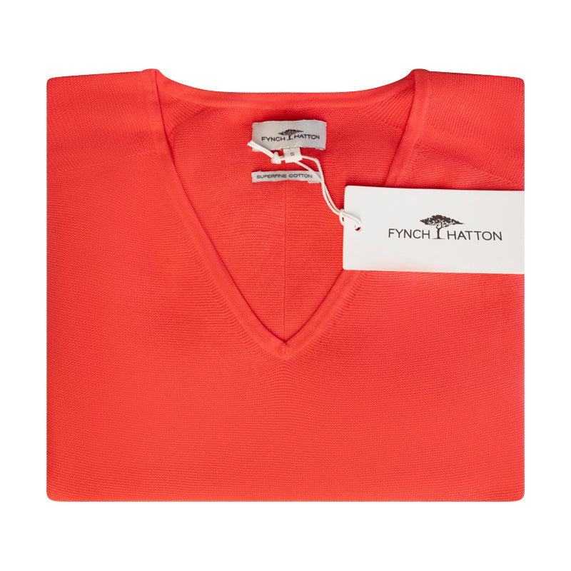 Fynch-Hatton Knitted Women's V-Neck Jumper Coral Red