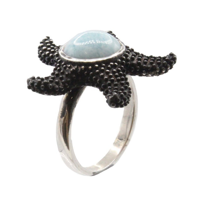 Marahlago Starfish Larimar Stone Oxidized Silver Ring Size 7