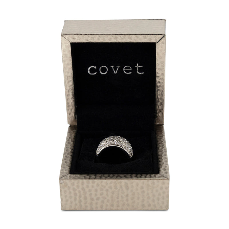 Covet Rhodium Pave Crystal Band Silver Ring - Size 5