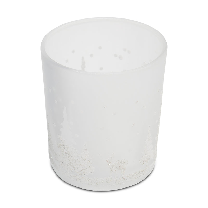 Glass Festive Forest Scene Christmas Tealight Holder - White
