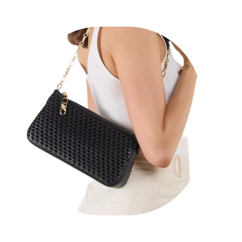 Michael Kors Empire Medium Chain Pouchette Woven Leather Bag Black