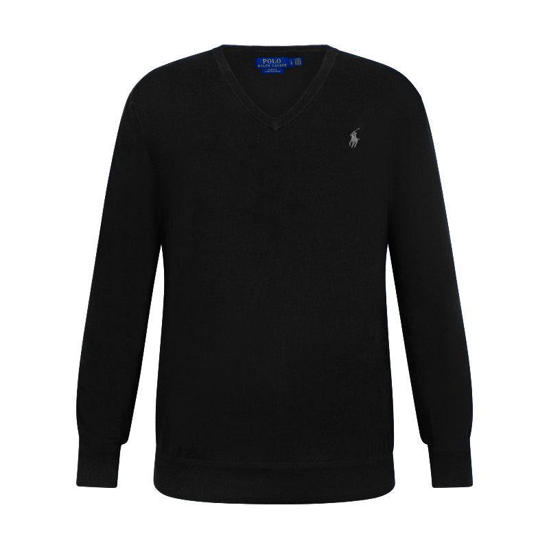 Ralph Lauren Polo Slim Fit Pima Cotton V Neck Jumper Black Mens
