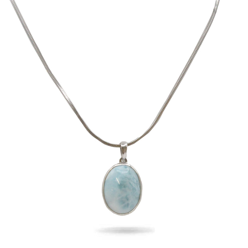 Marahlago Oval Larimar Stone Sterling Silver Necklace