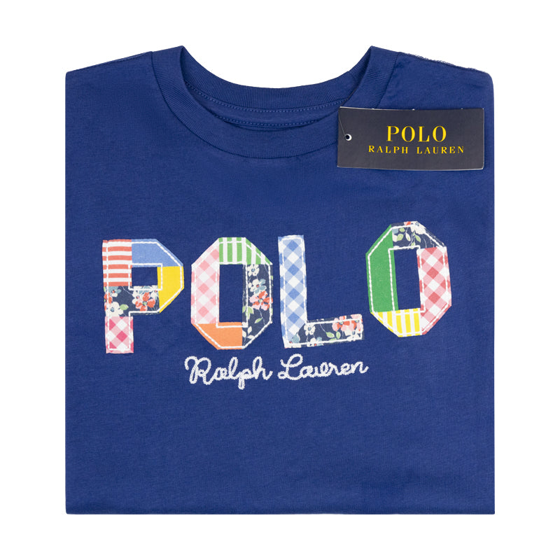 Ralph Lauren Girls Blue Polo Logo Cotton T-Shirt Applique Logo