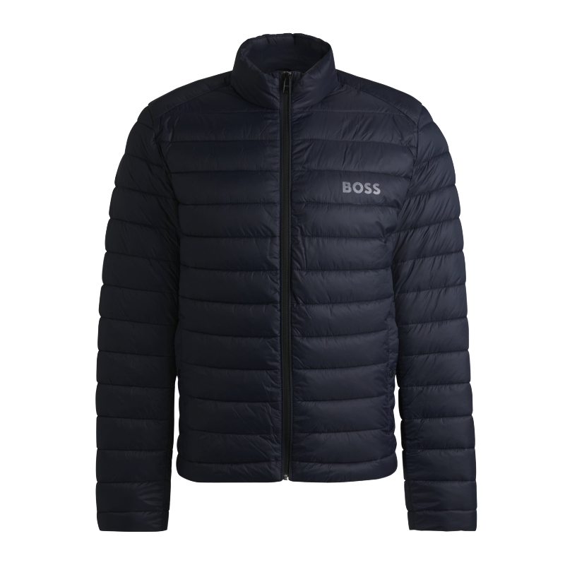 289★HUGO BOSS 釦刻印入り！water-repellent ステンカラーコート ネイビー ヒューゴボス Water-repellent hooded puffer jacket with logo patch 防水羽绒服