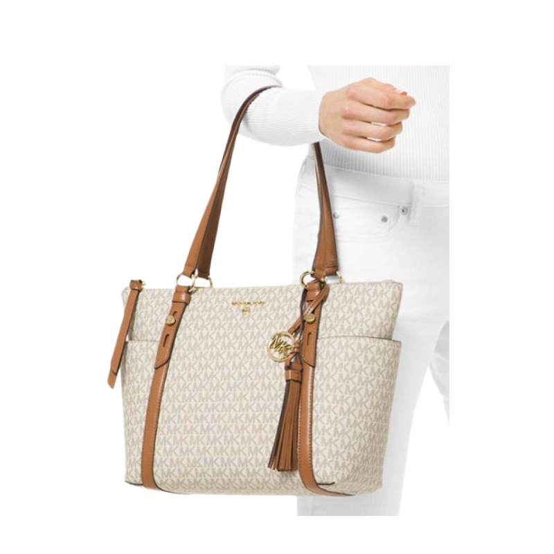 Michael Kors Sullivan Medium Leather Tote Bag Vanilla/Acorn