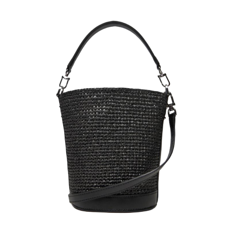 Michael Kors Townsend Small Woven Leather Bucket Messsenger Bag Black
