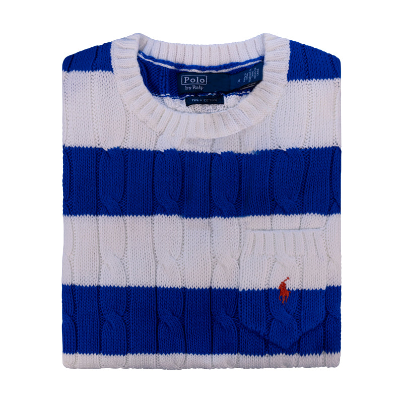 Ralph Lauren Polo Cable Knit Short Sleeve Jumper Blue & White Women's