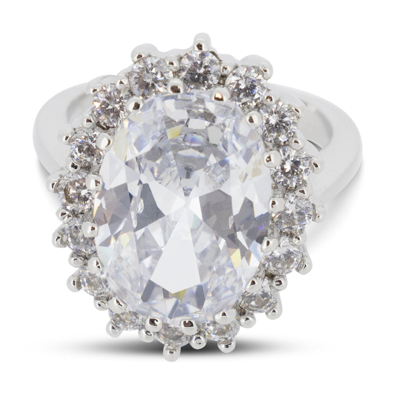 Covet Oval Silver Ring Rhodium Plated Size