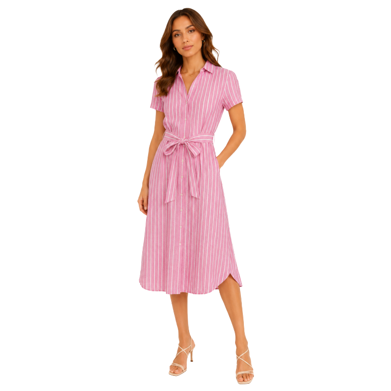 Ralph Lauren Women's Belted Striped Linen Dress Pink Ralph Lauren Women's Belted Striped Linen Dress Pink
