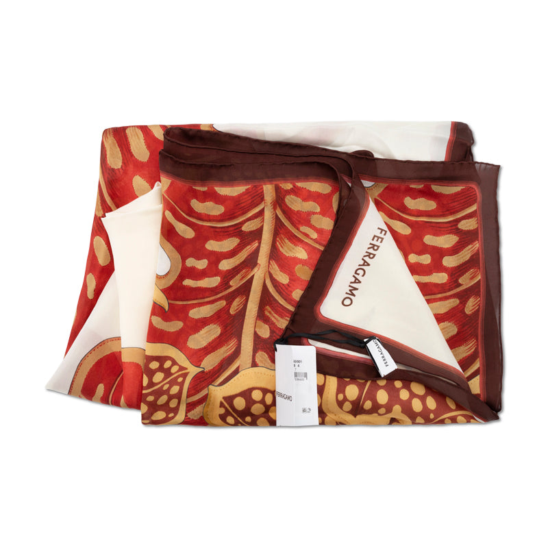 Salvatore Ferragamo Brown Foliage Print Silk Scarf