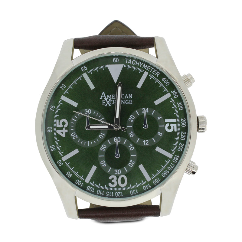 American Exchange Mens Watch 5181 Bracelet Set Silver Green