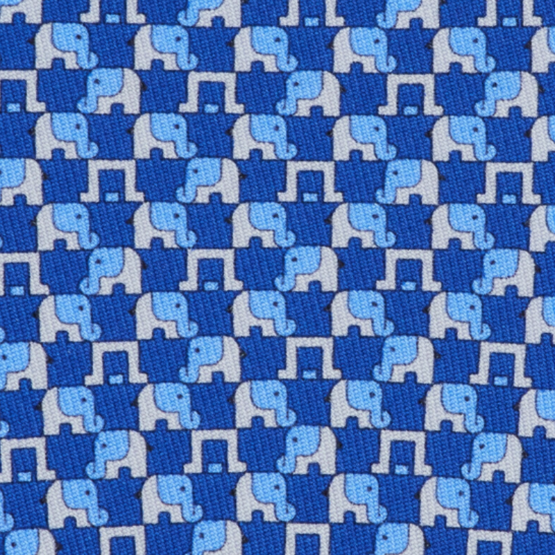 Salvatore Ferragamo Silk Elephant Print Tie Blue