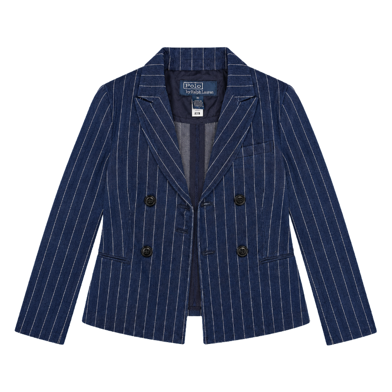 Ralph Lauren Polo Pinstripe Denim Blazer Kids Girls Indigo