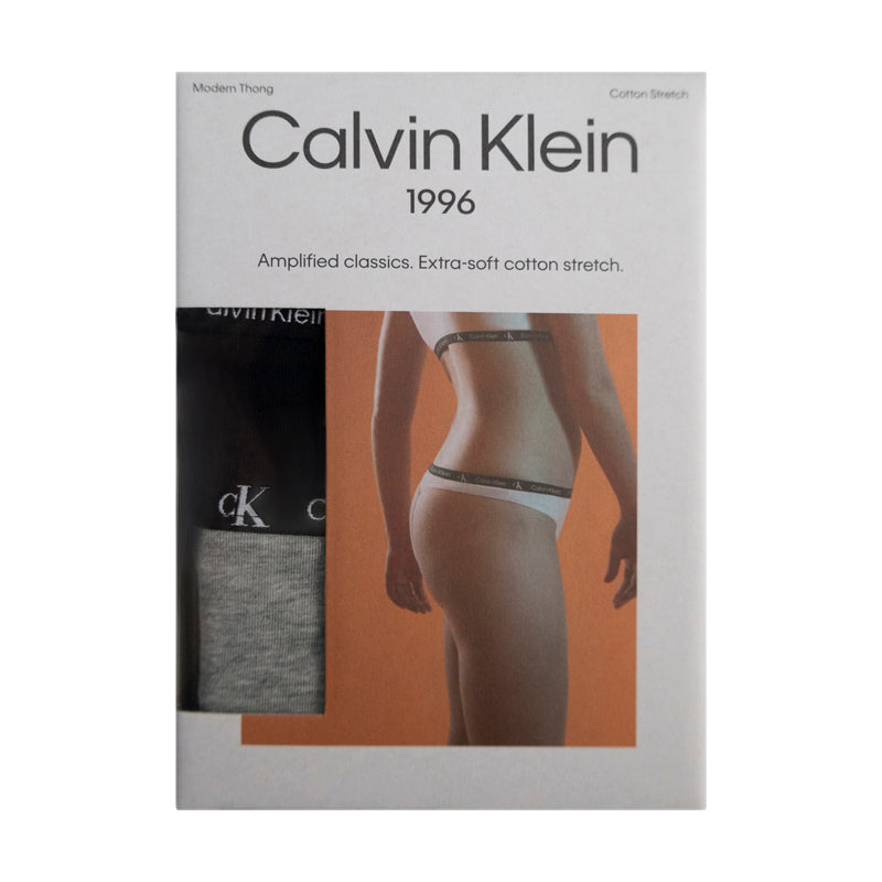 Calvin Klein 1996 Modern Thong Black/Grey Heather - 2 Pack Womens