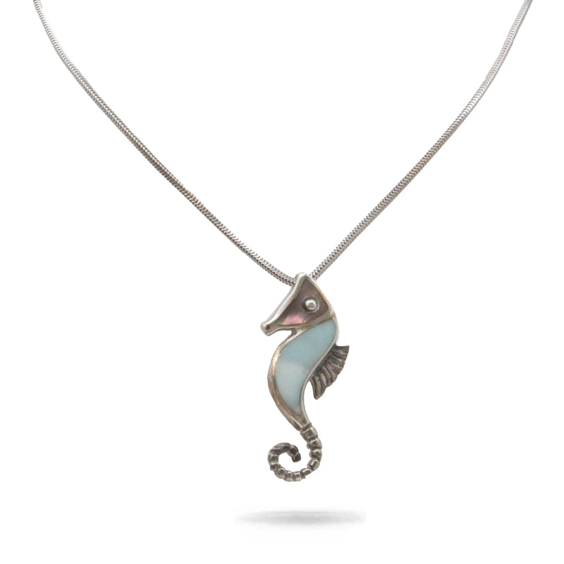 Marahlago Seahorse Larimar Stone Sterling Silver Necklace