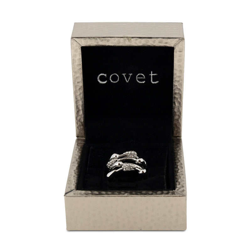 Covet Rhodium Cubic Zirconia Droplet Silver Ring - Size 4