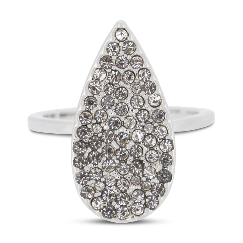 Covet Rhodium Cubic Zirconia Teardrop Pave Silver Ring - Size 7