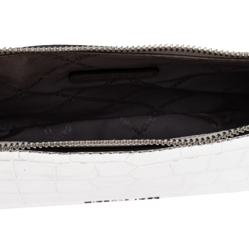 Michael Kors Empire Medium Chain Pouchette Crocodile Embossed Leather Bag Silver