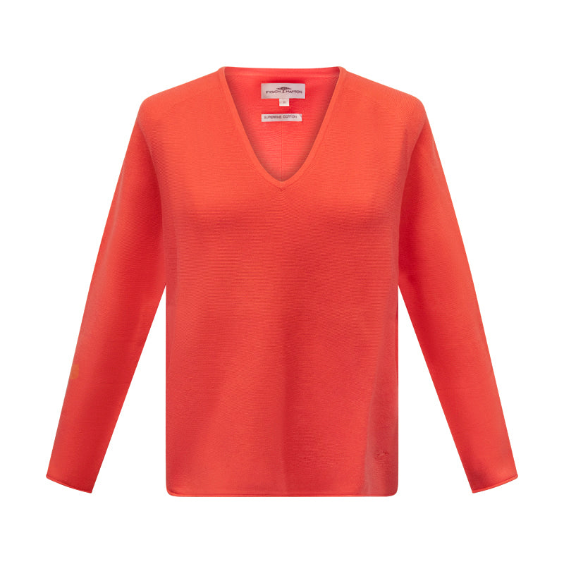 Fynch Hatton Women's V-Neck Jumper Coral Red