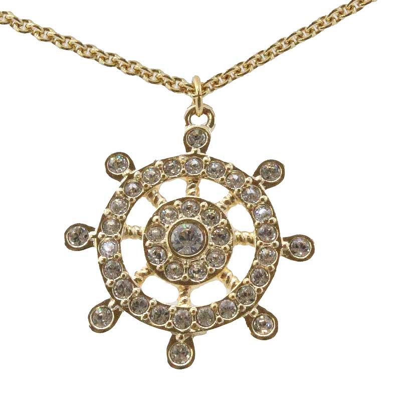 Swarovski Ocean Collection Ships Wheel Gold Necklace