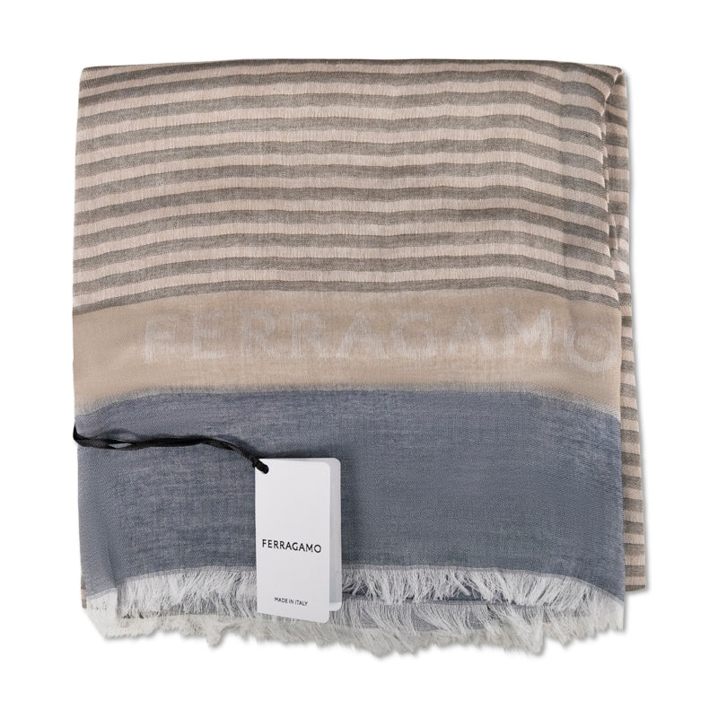 Salvatore Ferragamo Beige & Blue Check Cotton Scarf