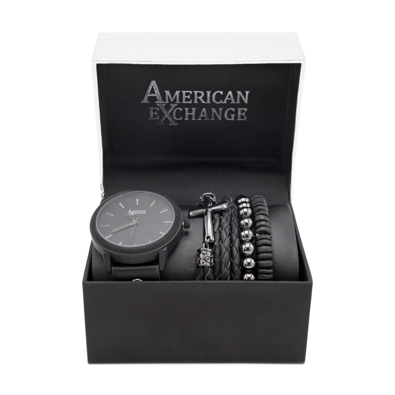American Exchange Mens Black Watch With Bracelets 5469