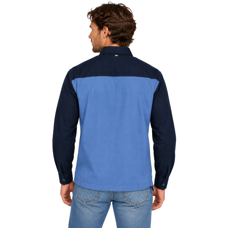 Hugo Boss Olson Men's Colour Blocked Relaxed Fit Shirt Open Blue