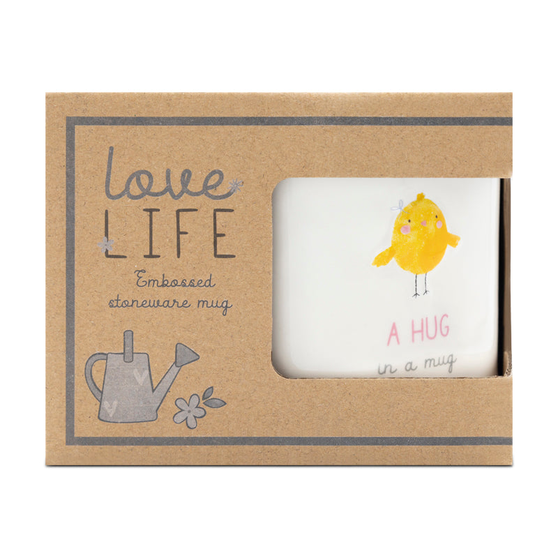 Love Life Hug Embossed Stoneware Mug Chick ' Hug in a Mug'