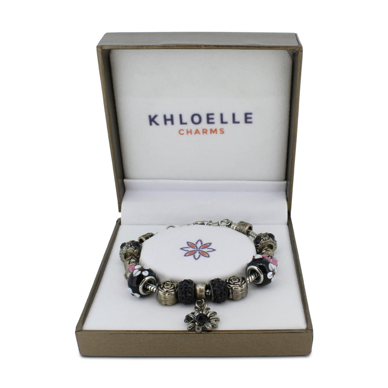 Khloelle Charm Bracelet Black And Pink Flowers LC0070994