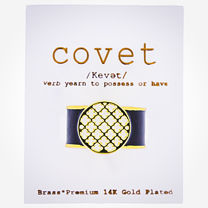 14k Gold & Black Enamel Gold Ring Adjustable By Covet