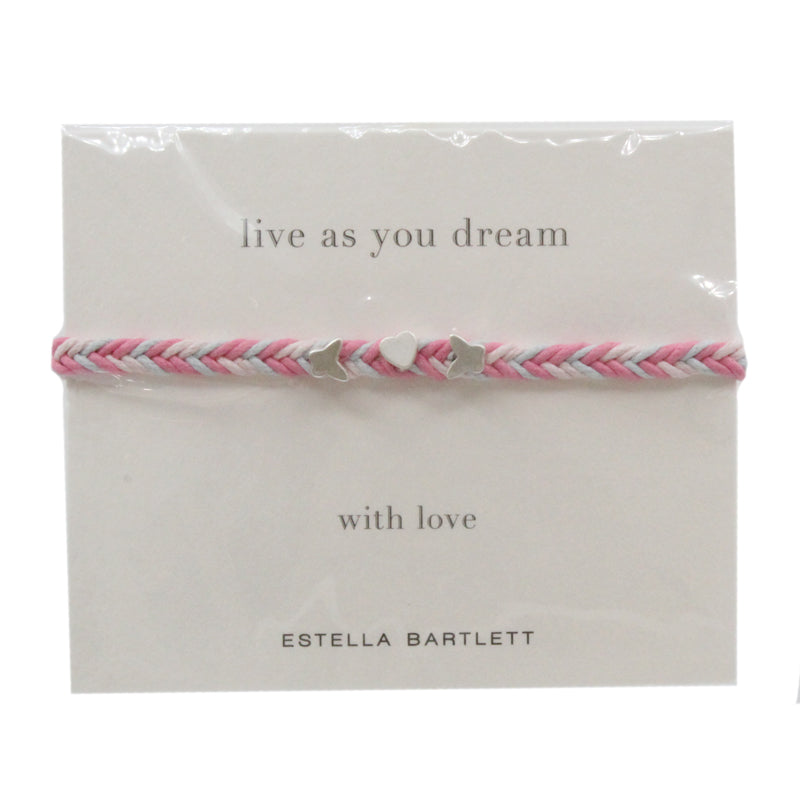 Estella Bartlett Heart & Butterfly Pink Corded Bracelet
