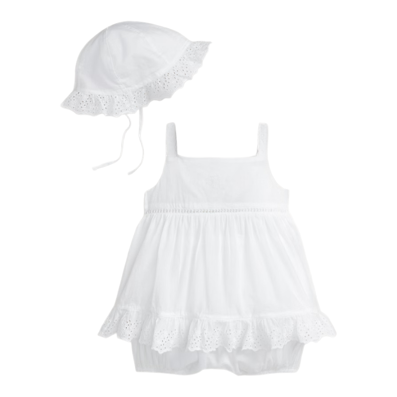 Ralph Lauren Girls Bubble Shortall & Hat Set White