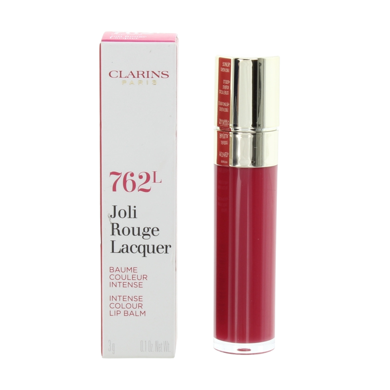 Clarins Pink Lipstick Joli Rouge Lacquer 762L Pop Pink Lip Stick Hydration Shine (Blemished Box)