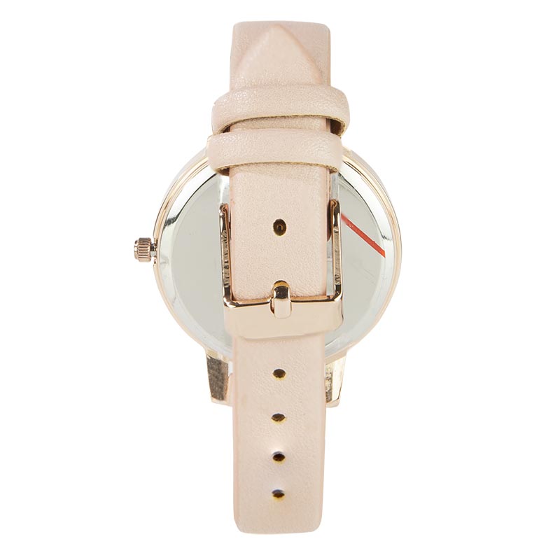 Disney Minnie Mouse White and Black Stripe Dial Pink Leather Strap Ladies Watch (Blemished Box)