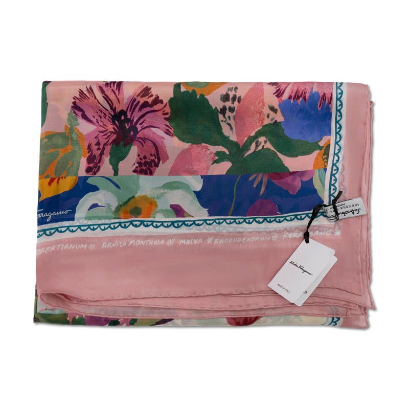 Salvatore Ferragamo Pink Floral Silk Scarf