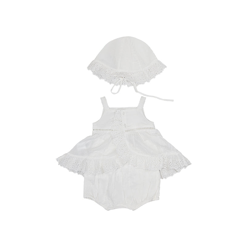 Ralph Lauren Baby Girl 3 Piece Shorts, Top & Hat Set White