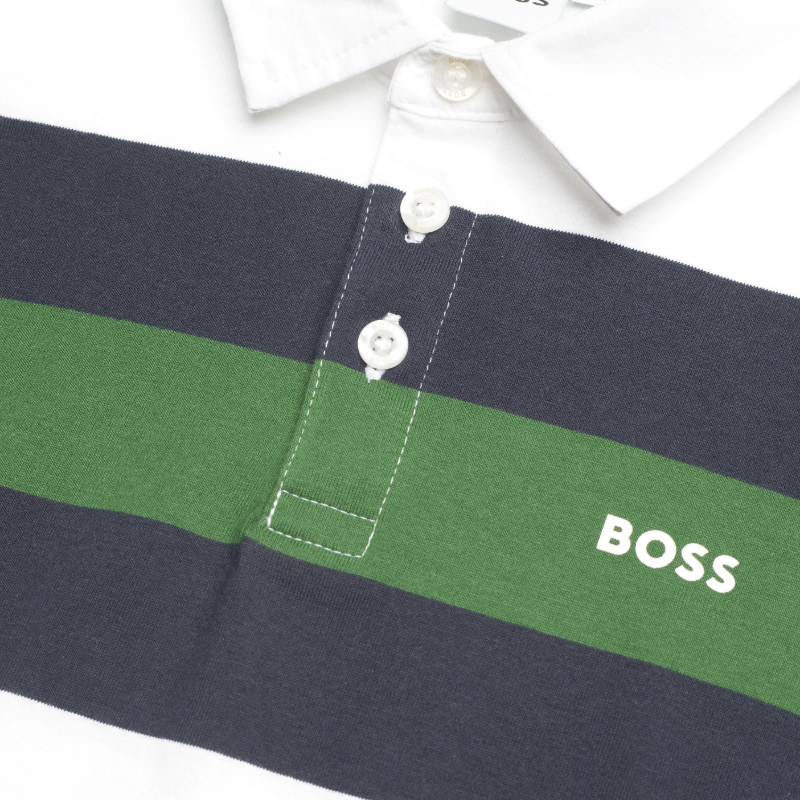 Hugo Boss Boys Polo Shirt 100% Cotton White/Green/Navy