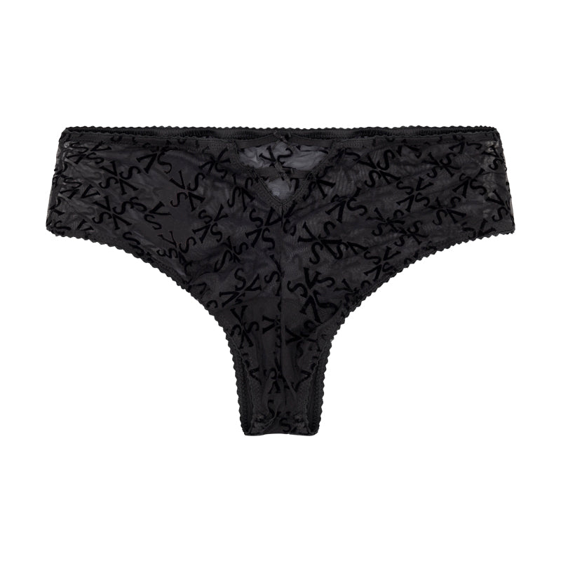 Victoria's Secret Black Flocked Mesh Cheeky Knickers