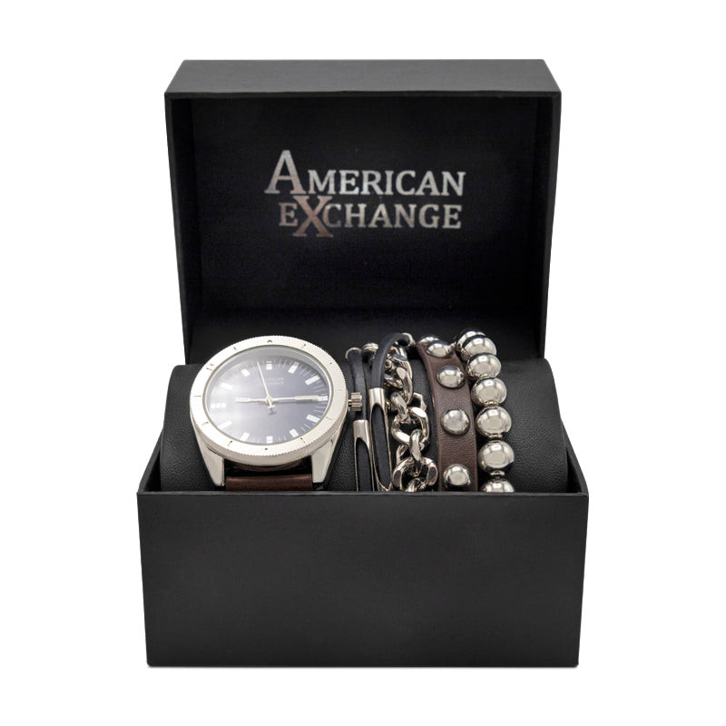 American Exchange Mens Brown Leather Watch With Bracelets 5218