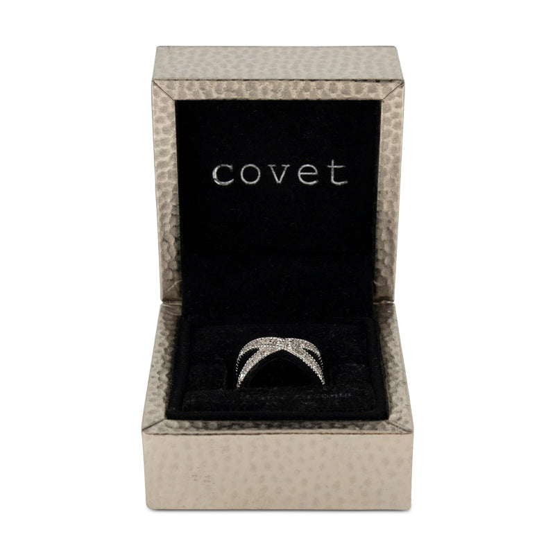 Covet Rhodium Cubic Zirconia Pave Band Silver Ring - Size 5