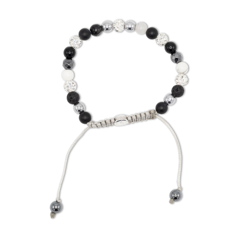 Black White & Crystal Silver Bead Shamballa Bracelet By Karma Jewellery