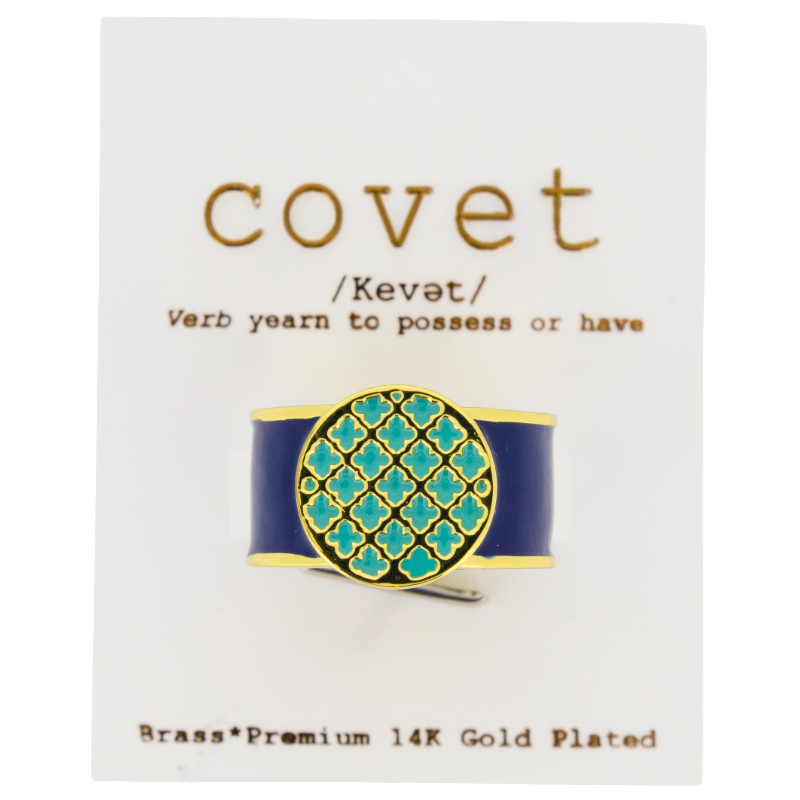 Covet Blue Enamel Gold Ring UK Size P DF3019GT