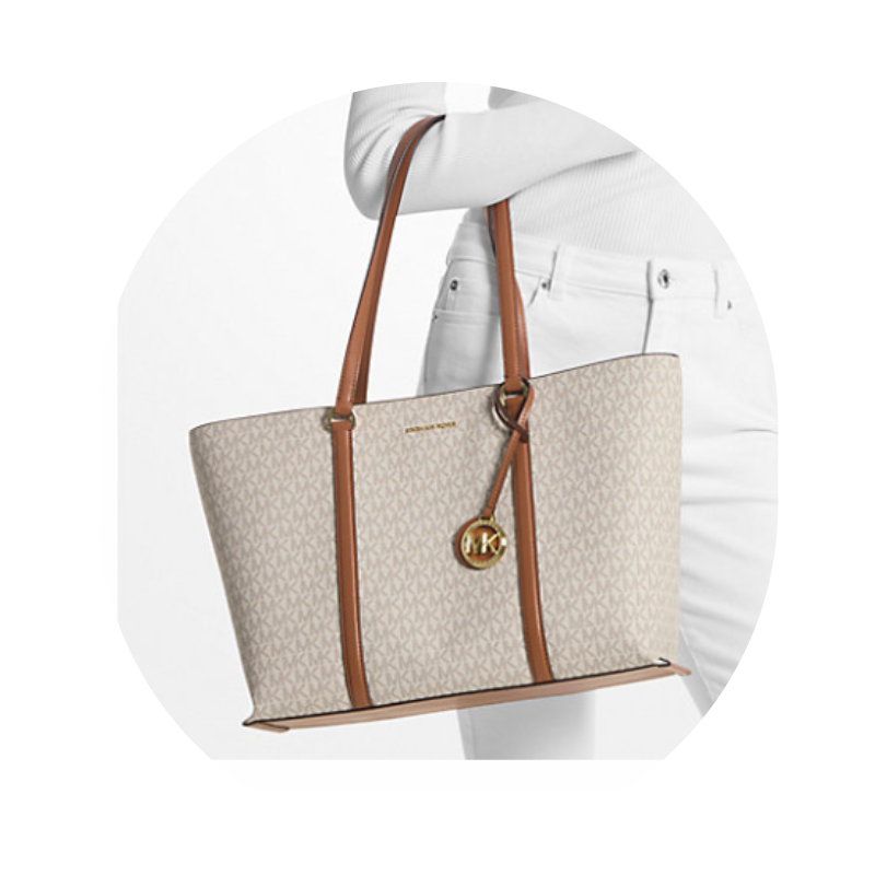 Michael Kors Temple Large Logo Tote Bag Vanilla/Acorn