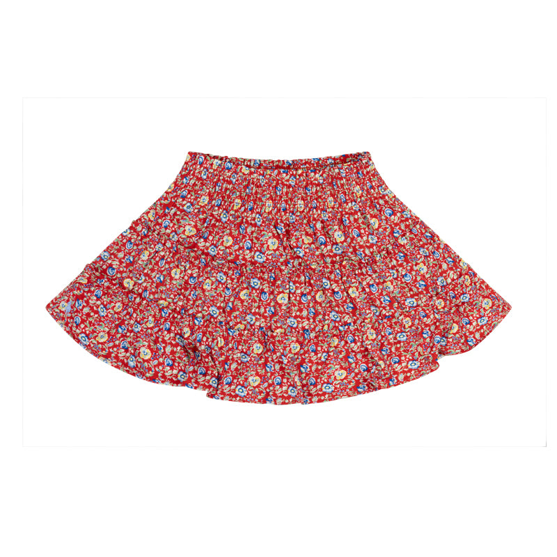Ralph Lauren Polo Floral Tiered Crepe Girls Skirt - Red