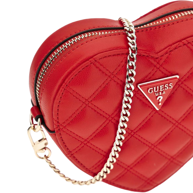 Guess Raine Quilted Mini Red Heart Hand Bag