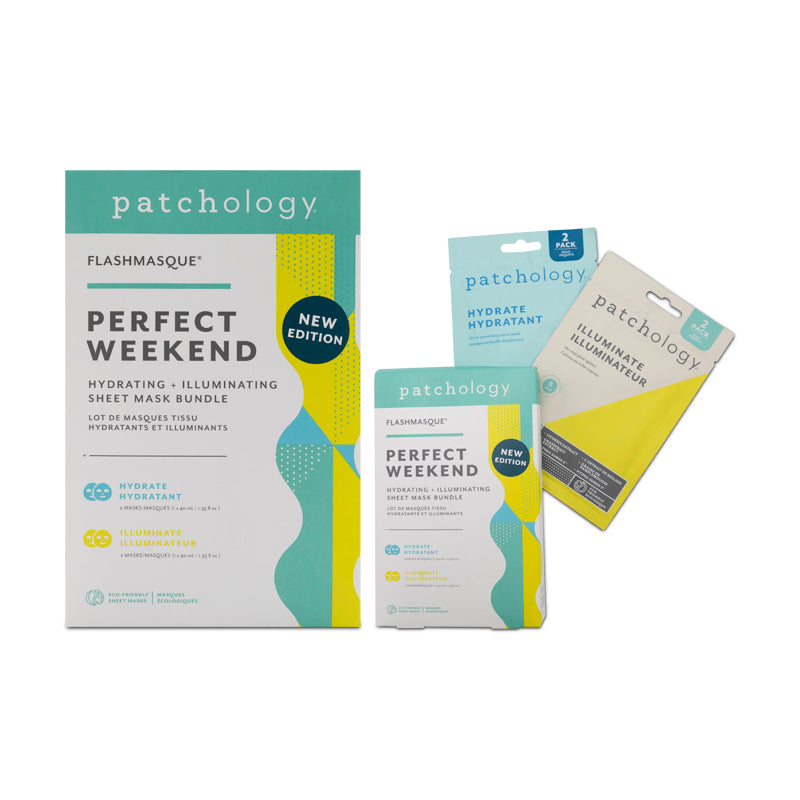 Patchology Flashmasque Perfect Weekend Sheet Face Mask Bundle Hydrating & Illuminating (Blemished Box)