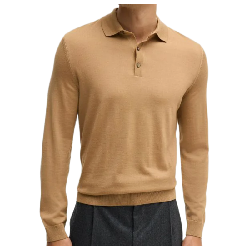 Hugo Boss Gemello Men's Long Sleeve Polo Jumper Medium Beige
