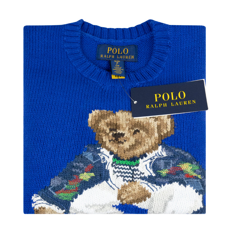 Ralph Lauren Polo Bear Cotton Rib-Knit Jumper Blue Boys
