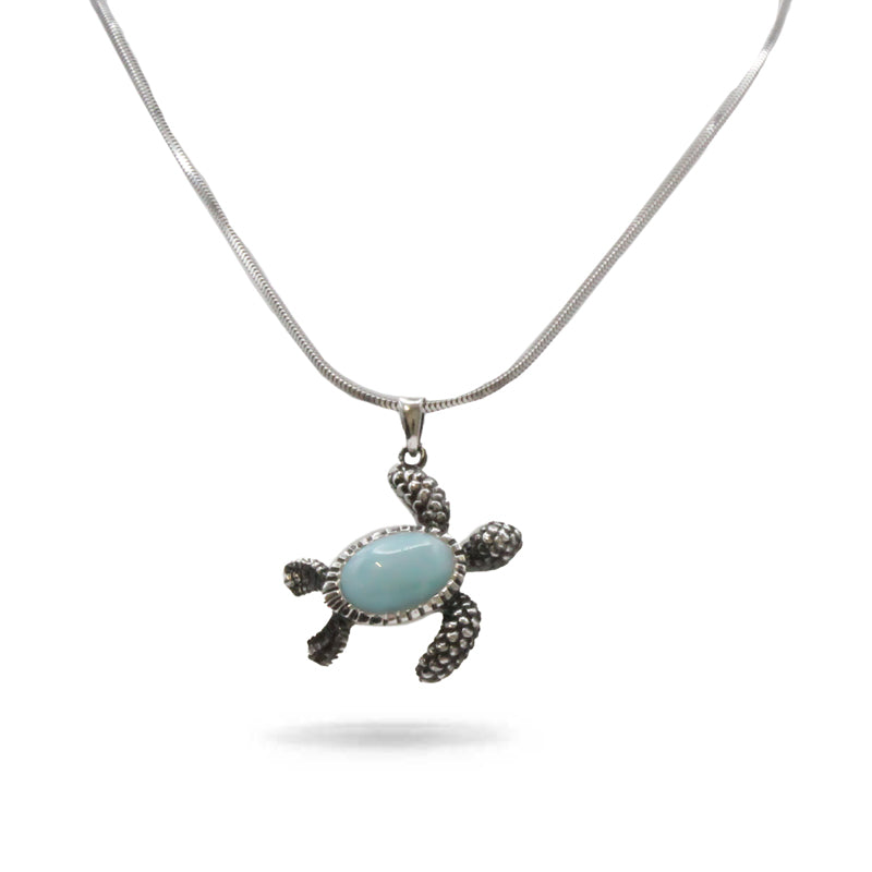 Marahlago Turtle Larimar Stone Sterling Silver Necklace